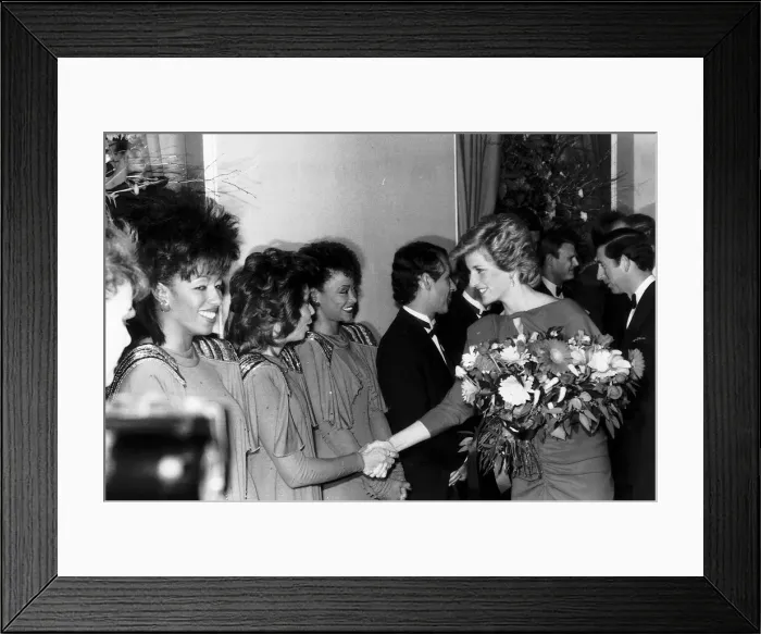 Framed Print : Princess Diana greeting the American female vocal group The 3 Degrees At The Birthright Framed Print : Princess Diana greeting the American female vocal group The 3 Degrees At The Birthright