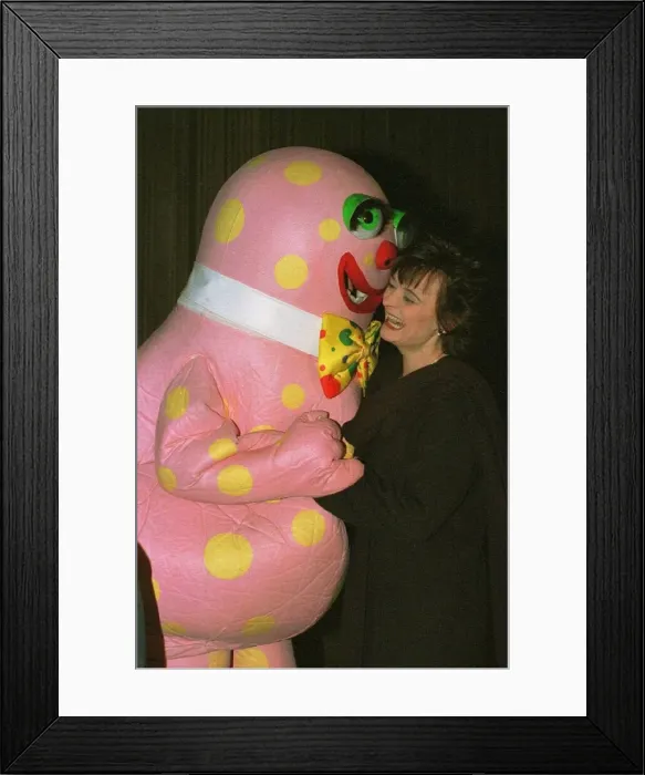 Framed Print : Cherie Blair meets Mr Blobby December 1997 wife of Prime Minister Tony Blair meets tv Framed Print : Cherie Blair meets Mr Blobby December 1997 wife of Prime Minister Tony Blair meets tv