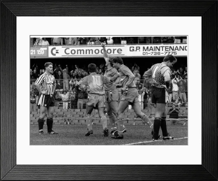 Framed Print : Chelsea 1 v. Manchester City 1. Kerry Dixon celebrates scoring for Chelsea Framed Print : Chelsea 1 v. Manchester City 1. Kerry Dixon celebrates scoring for Chelsea
