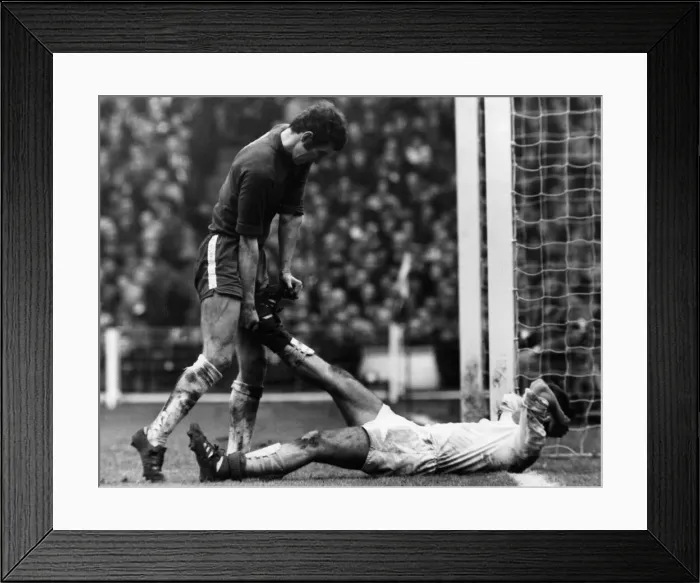 Framed Print : Chelsea v. Leeds FA Cup Final 1970. Chelsea striker Peter Osgood helps Leeds Framed Print : Chelsea v. Leeds FA Cup Final 1970. Chelsea striker Peter Osgood helps Leeds