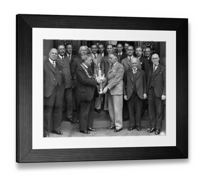Framed Print : Lord Provost Stewart presenting the Glasgow Charity Football Cup to Tom White of Celtic