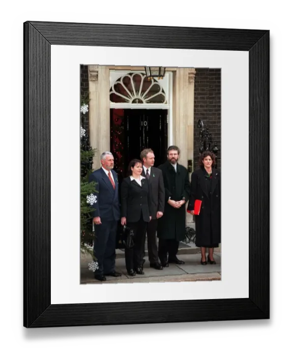 Framed Print : Gerry Adams outside no 10 Downing street December 1997 Flanked by his party deputies Framed Print : Gerry Adams outside no 10 Downing street December 1997 Flanked by his party deputies