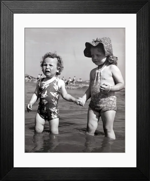 Framed Print : Anne Whitehouse aged 14 months and Jeanette Welsh 3 years old playing at Coney Beach Framed Print : Anne Whitehouse aged 14 months and Jeanette Welsh 3 years old playing at Coney Beach
