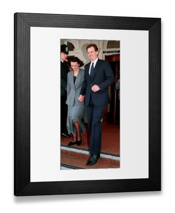 Framed Print : Tony Blair and wife Cherie Blair leaving their hotel for the Labour Party Conference in Framed Print : Tony Blair and wife Cherie Blair leaving their hotel for the Labour Party Conference in
