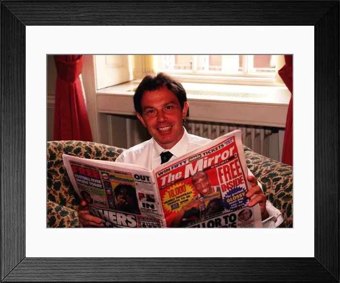 Framed Print : Tony Blair Prime Minister at Number 10 August 1997 reading a copy of The Mirror Framed Print : Tony Blair Prime Minister at Number 10 August 1997 reading a copy of The Mirror