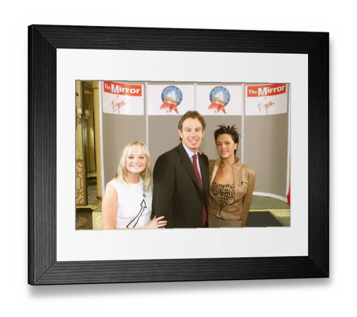 Framed Print : Tony Blair is pictured with members of the Spice Girls May 1999 Emma Bunton