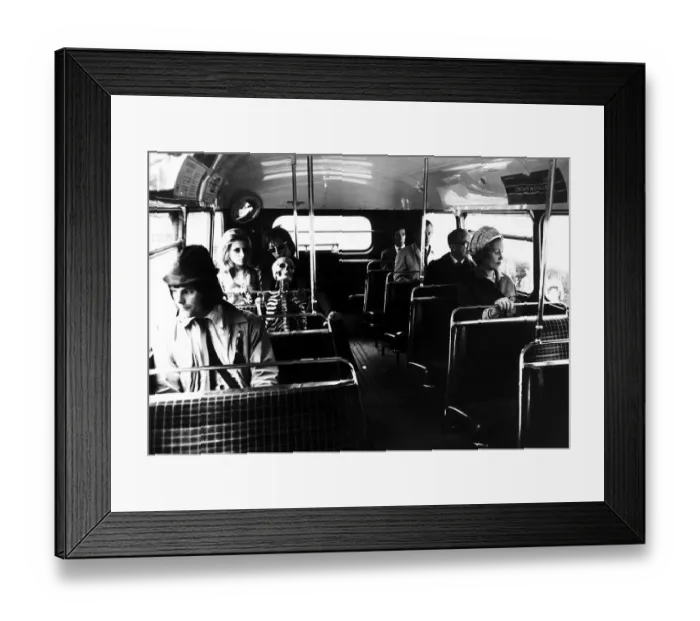 Framed Print : Skeleton on the bus with Pop Singer Elmer Gantry 1969