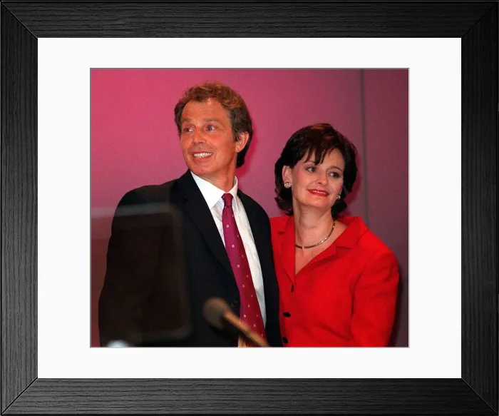 Framed Print : Tony and Cherie Blair at Blackpool September 1998 Tony Blair on the platform with