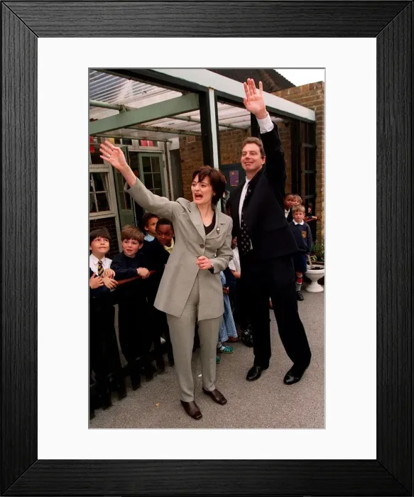 Framed Print : Tony Blair MP Prime Minister with wife Cherie Blair during a visit to Sudbourne Primary