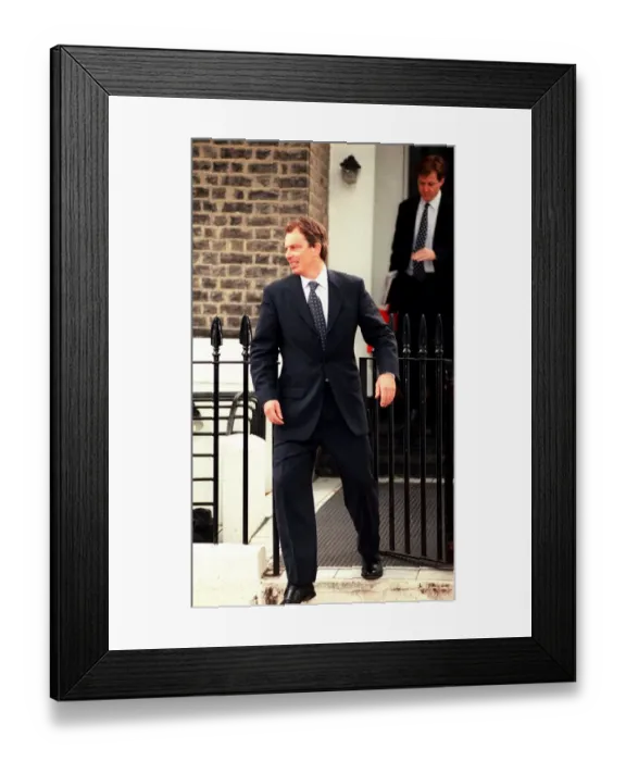 Framed Print : Tony Blair MP Labour Prime Minister with Alastair Campbell press officer leave home in Framed Print : Tony Blair MP Labour Prime Minister with Alastair Campbell press officer leave home in
