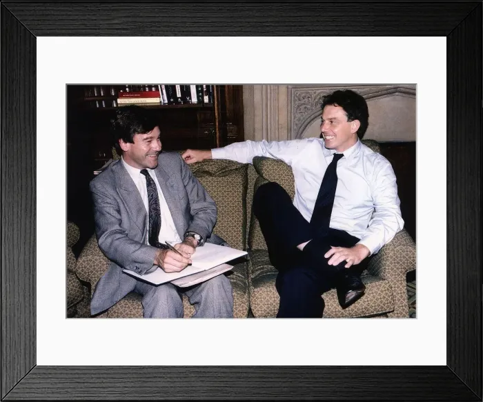 Framed Print : Tony Blair being interviewed on the sofa Framed Print : Tony Blair being interviewed on the sofa