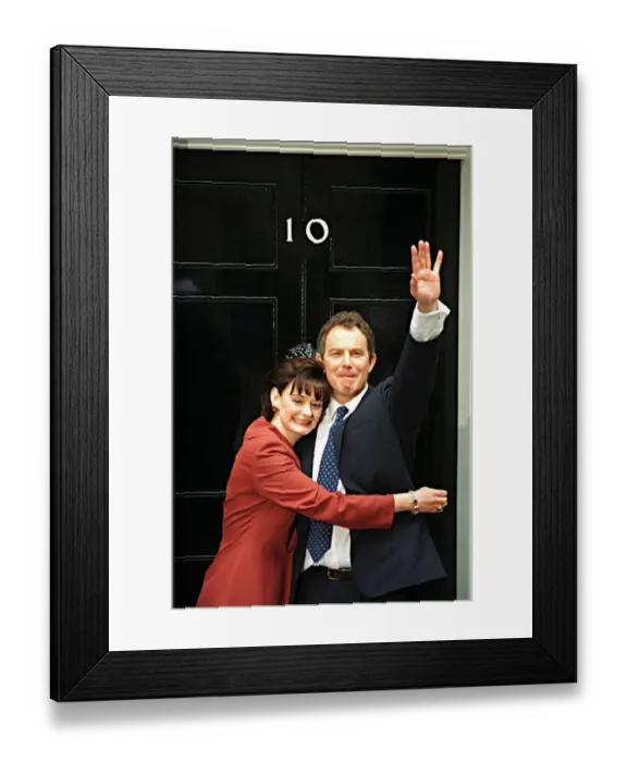 Framed Print : Tony and Cherie Blair at no 10 after election victory May 1997 for the New Labour party Framed Print : Tony and Cherie Blair at no 10 after election victory May 1997 for the New Labour party