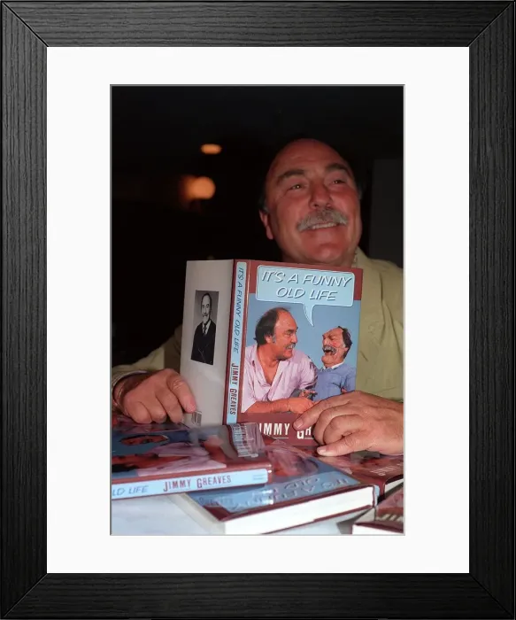 Framed Print : Jimmy Greaves ex-footballer and sports commentator 1990 launching his book