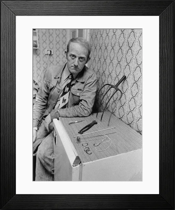 Framed Print : Stunts 1978, what a mug!, before the party, Derek Podmore looks on not relishing Framed Print : Stunts 1978, what a mug!, before the party, Derek Podmore looks on not relishing