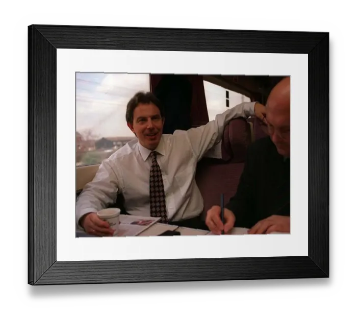 Framed Print : Tony Blair Labour Party Leader on train to Gloucester during the General Election
