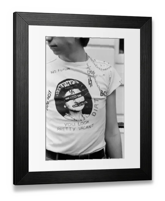 Framed Print : Youth Culture - Punk Rockers - fashion Style, Close up of T Shirt - Image of the queen Framed Print : Youth Culture - Punk Rockers - fashion Style, Close up of T Shirt - Image of the queen