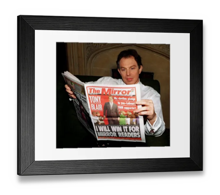 Framed Print : Tony Blair MP Labour Leader reads the Daily Mirror Newspaper at Home