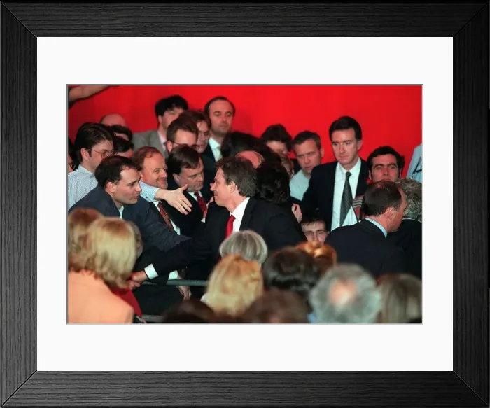 Framed Print : Tony Blair at Festival Hall General Election May 1997 Tony Blair shakes hands with