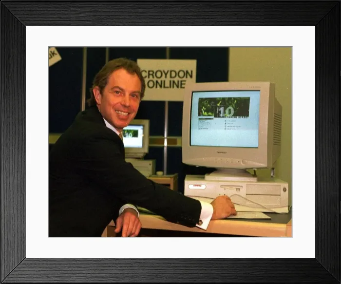 Framed Print : Prime Minister Tony Blair MP April 1998 launches a 10 Downing Street website as Framed Print : Prime Minister Tony Blair MP April 1998 launches a 10 Downing Street website as