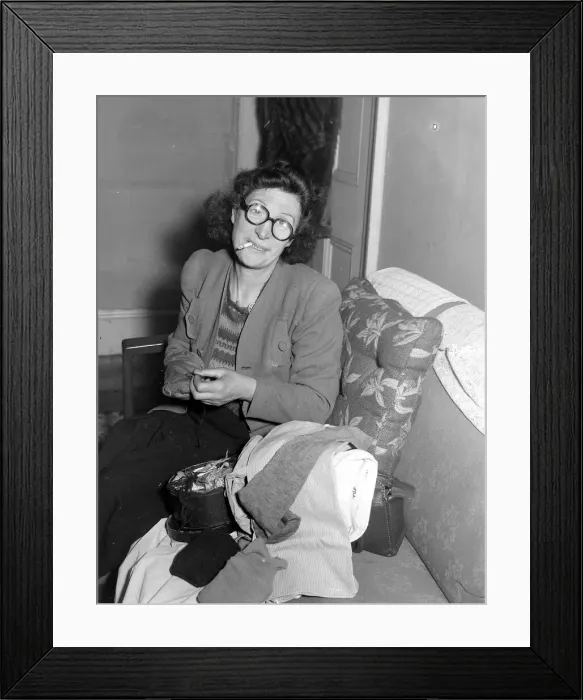Framed Print : Darning socks 1949 circa 1949