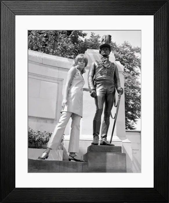 Framed Print : Model Bo Bo White modelling a trouser suit which becomes a mini dress in grosvenor Framed Print : Model Bo Bo White modelling a trouser suit which becomes a mini dress in grosvenor