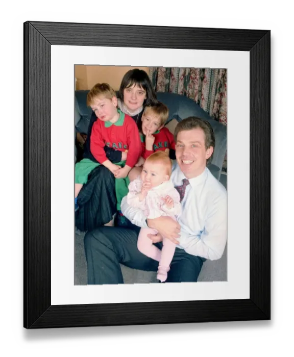 Framed Print : Tony Blair and family December 1988 Tony Blair future labour prime minister with