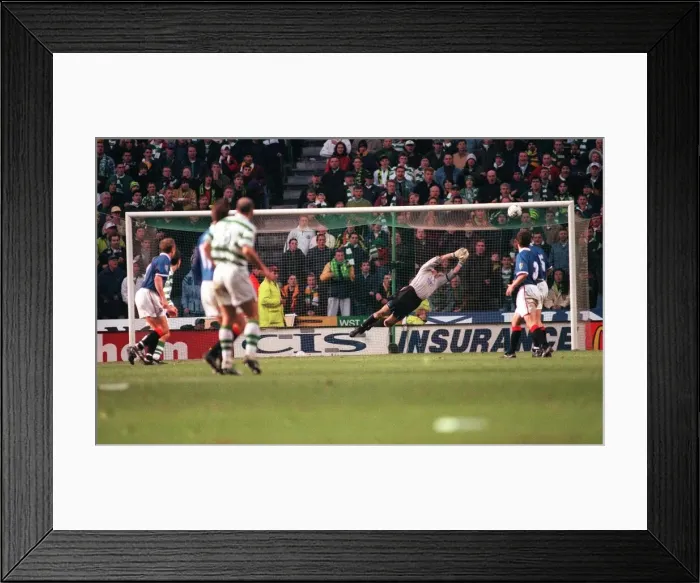 Framed Print : Celtic score second goal against Rangers January 1998