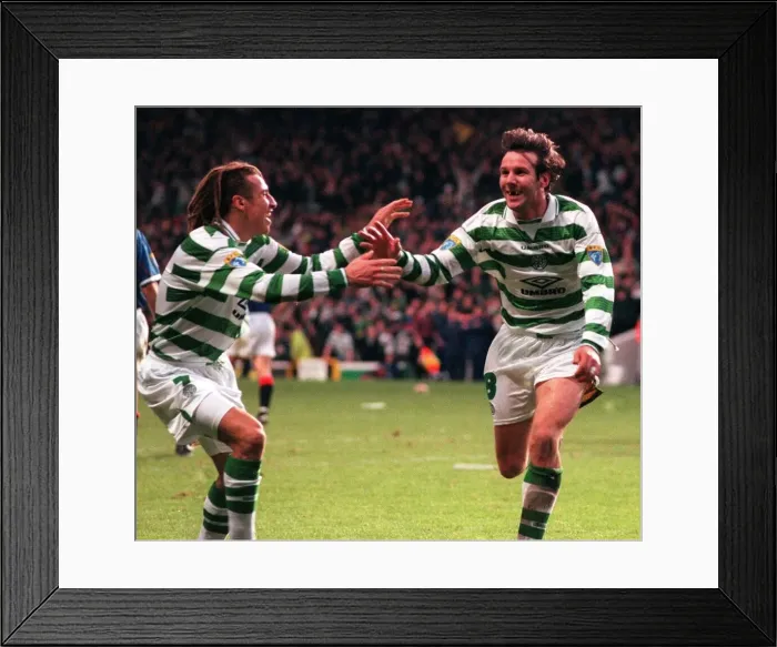 Framed Print : Craig Burley scores Celtics first goal January 1998 celebrates with Framed Print : Craig Burley scores Celtics first goal January 1998 celebrates with