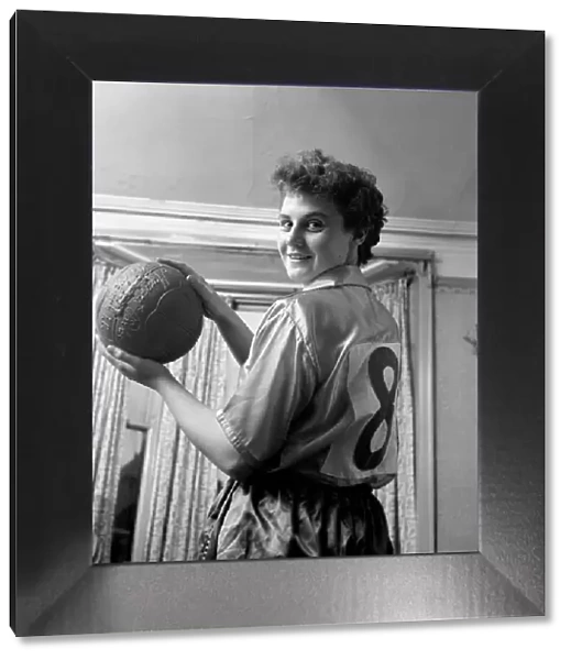 Girl soccer player Margaret Parkes. 1956 A509-006