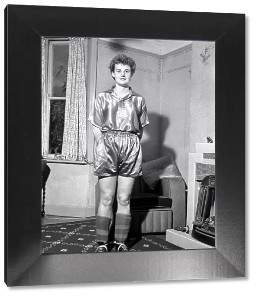 Girl soccer player Margaret Parkes. 1956 A509-007