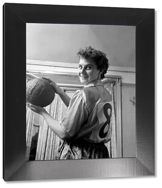 Girl soccer player Margaret Parkes. 1956 A509-005