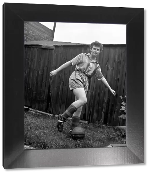 Girl soccer player Margaret Parkes. 1956 A509-008