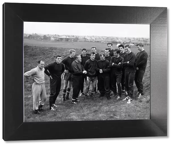 Manchester United. Jimmy Murphy with his Wembley team prior to training at Blackpool