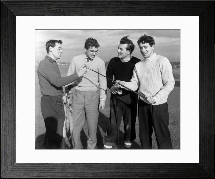 Framed Print : Manchester United. Webster, English, Clayton and Brennan before a round of golf Framed Print : Manchester United. Webster, English, Clayton and Brennan before a round of golf