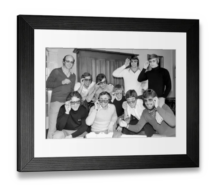 Framed Print : England Football Squad: England players trying on their new glasses Framed Print : England Football Squad: England players trying on their new glasses