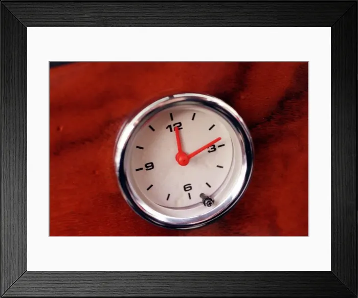 Framed Print : Mini Cooper May 1999 red car interior clock
