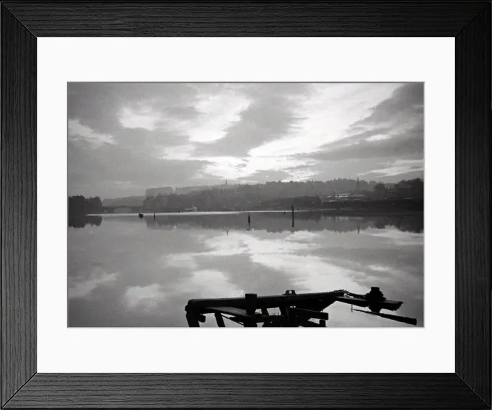 Framed Print : Vew over a river towards a Yorkshire village and landscape Circa 1936 Framed Print : Vew over a river towards a Yorkshire village and landscape Circa 1936