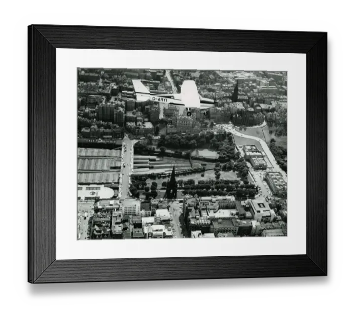 Framed Print : Edinburgh Aerial with cessna plane flying over the city 1969 Framed Print : Edinburgh Aerial with cessna plane flying over the city 1969