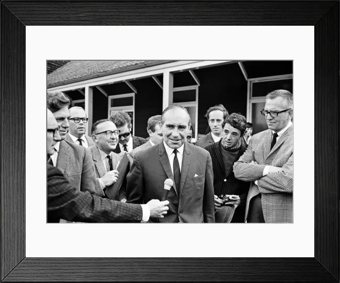 Framed Print : ABeseiged by the media, Alf Ramsey forced a smile as he evaluated his side Framed Print : ABeseiged by the media, Alf Ramsey forced a smile as he evaluated his side