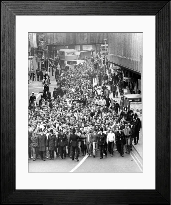 Framed Print : Chelsea football fans are escorted along New Bridge Street in Newcastle by police 27 Framed Print : Chelsea football fans are escorted along New Bridge Street in Newcastle by police 27