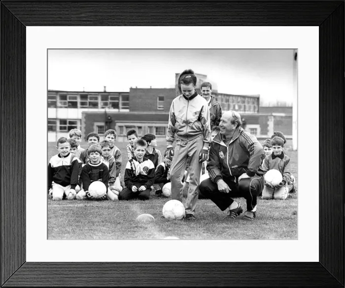 Framed Print : Soccer playing schoolgirl Lynsey Parkin got some tips from one of England Framed Print : Soccer playing schoolgirl Lynsey Parkin got some tips from one of England