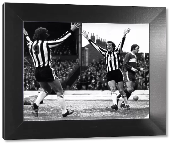 Middlesbrough v Newcastle United. Alan Gowling celebrates his goal with