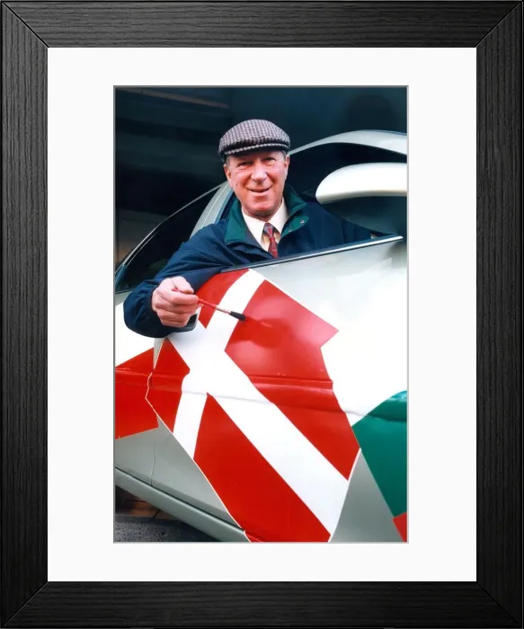Framed Print : Jack Charlton with the Euro 96 car at Bristol Street Motors in February 1996 Framed Print : Jack Charlton with the Euro 96 car at Bristol Street Motors in February 1996