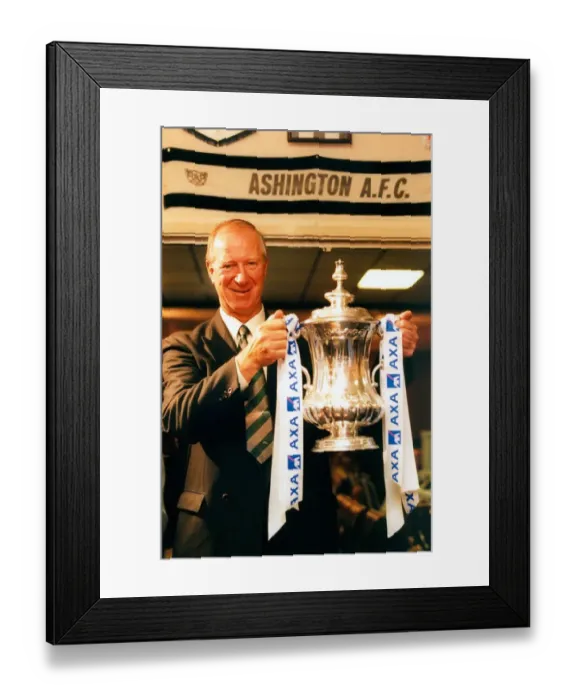 Framed Print : Jack Charlton at Ashington Football Club with the AXA FA Cup in September 1998 Framed Print : Jack Charlton at Ashington Football Club with the AXA FA Cup in September 1998