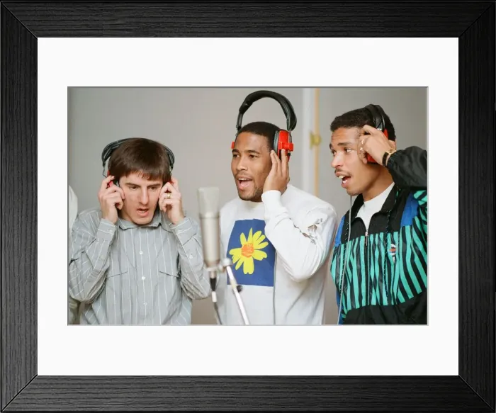 Framed Print : England World Cup Squad in the recording studio after joining music group New Order to Framed Print : England World Cup Squad in the recording studio after joining music group New Order to