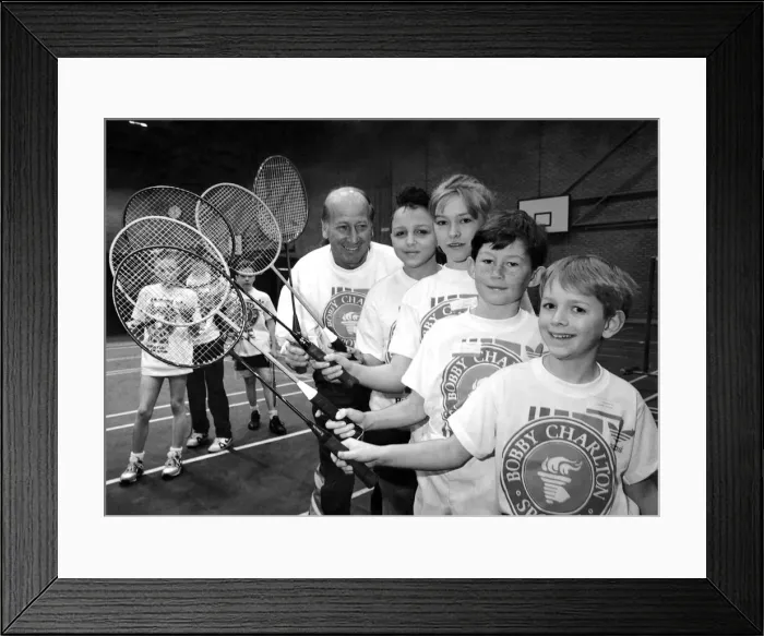 Framed Print : Football legend Bobby Charlton returned to his native North East to pass on his secrets Framed Print : Football legend Bobby Charlton returned to his native North East to pass on his secrets