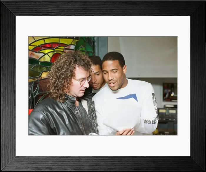 Framed Print : England World Cup Squad in the recording studio after joining music group New Order to