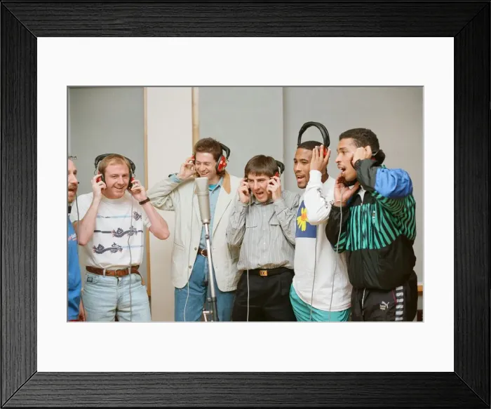 Framed Print : England World Cup Squad in the recording studio after joining music group New Order to Framed Print : England World Cup Squad in the recording studio after joining music group New Order to