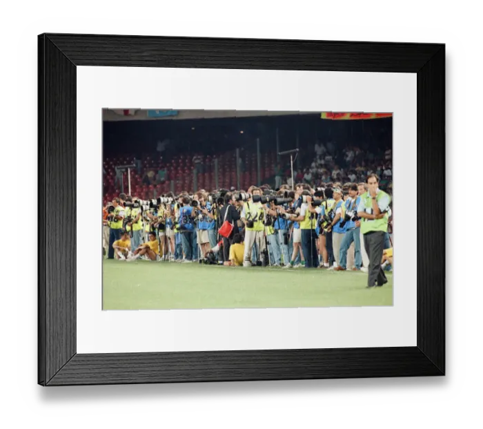 Framed Print : Line of photographers at England v Cameroon World Cup Quarter Final match at the Stadio Framed Print : Line of photographers at England v Cameroon World Cup Quarter Final match at the Stadio