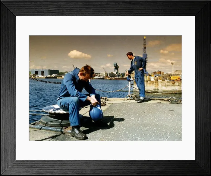 Framed Print : Rosyth two shattered workers in misery at the news that the battle for their jobs has Framed Print : Rosyth two shattered workers in misery at the news that the battle for their jobs has